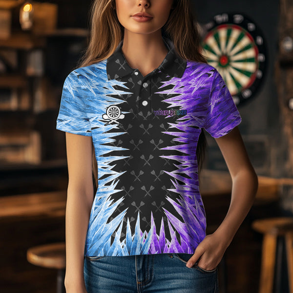 Blue And Purple Icy Women Dart Shirt With Pocket Option Custom Dart Jersey TDM3758