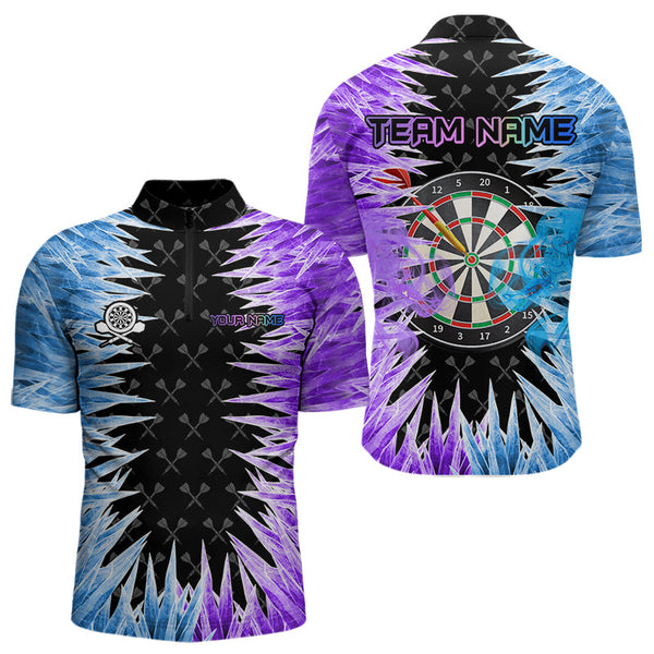 Blue And Purple Icy Men Dart Shirt With Pocket Option Custom Dart Jersey TDM3758