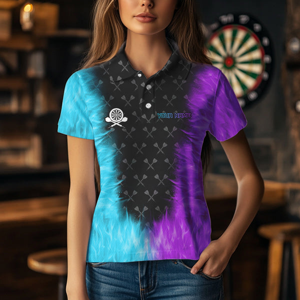Blue And Purple Flame Women Dart Shirt With Pocket Option Custom Dart Jersey TDM3759