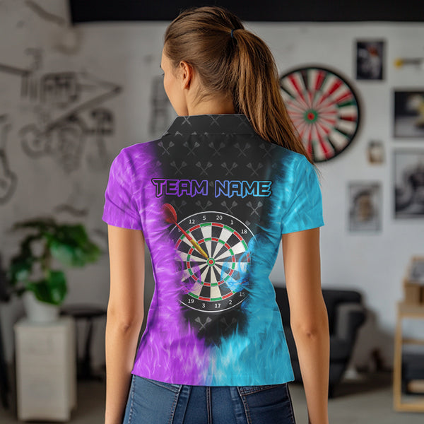 Blue And Purple Flame Women Dart Shirt With Pocket Option Custom Dart Jersey TDM3759