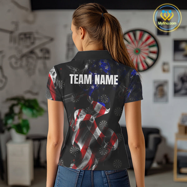 Custom Women's Dart Shirt With Pocket Option, US Flag Smoke Darts Team Jersey TDM4029