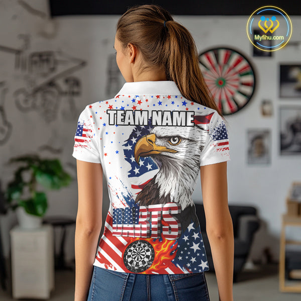 American Flag Eagle Dart Shirt For Women – 3D Dartboard Fire Flame Custom Patriotic Dart Team Jersey TDM4036