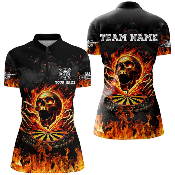 3D Fire Skull Flame Dartboard Short Sleeves Polo & Quarter-Zip Shirts Custom Darts Shirts For Women TDM2280