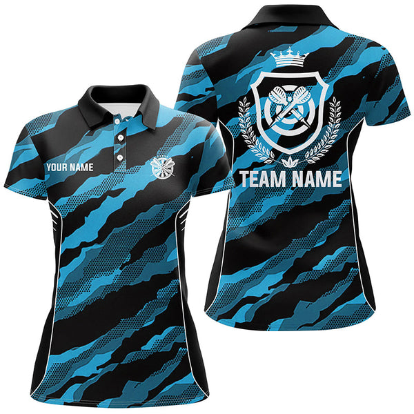Blue Camo Darts Polo & Quarter Zip Shirts Custom Camouflage Darts Shirts For Women Darts Team Jerseys TDM2547