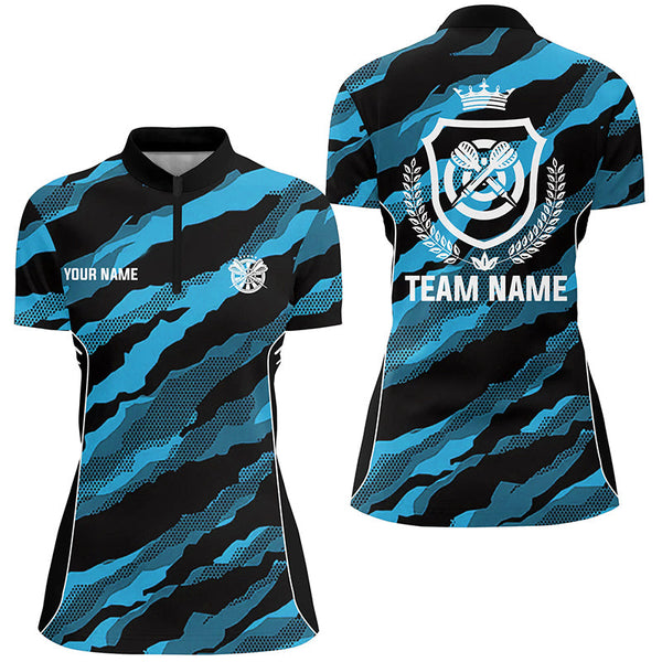 Blue Camo Darts Polo & Quarter Zip Shirts Custom Camouflage Darts Shirts For Women Darts Team Jerseys TDM2547