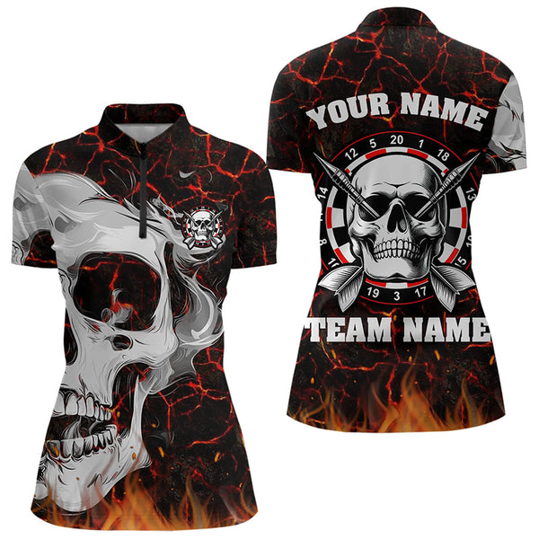 Personalized Red Glowing Fire Crack Skull Dart Shirts Custom Scary Dart Shirts For Women Dart Jersey TDM3267