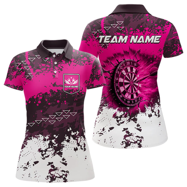 Pink Grunge Fire Dart Shirts For Women Custom Darts Jerseys Polo & 1/4 Zip TDM3767