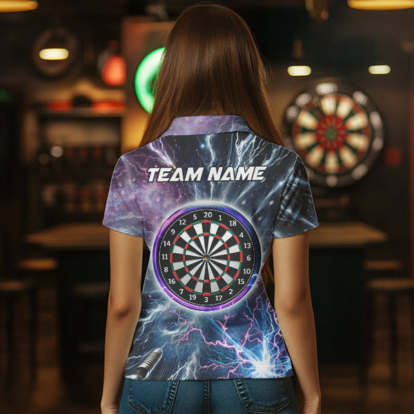 Blue And Purple Galaxy Thunder Lightning Dart Shirts For Women Custom Dart Jerseys Polo & 1/4 Zip TDM3768