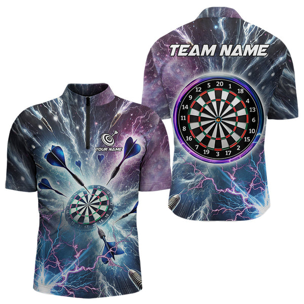 Blue And Purple Galaxy Thunder Lightning Dart Shirts For Men Custom Dart Jerseys Polo & 1/4 Zip TDM3768