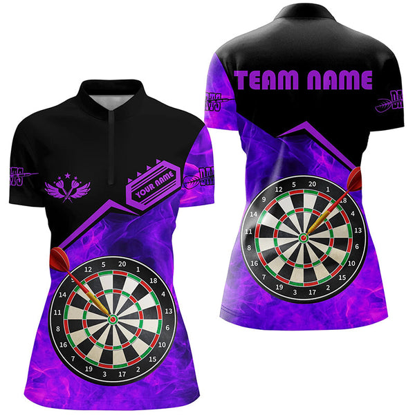 Personalized Darts Fire Flame 3D Printed Women Darts Shirts Custom Darts Board Jerseys Attire |Purple TDM1861