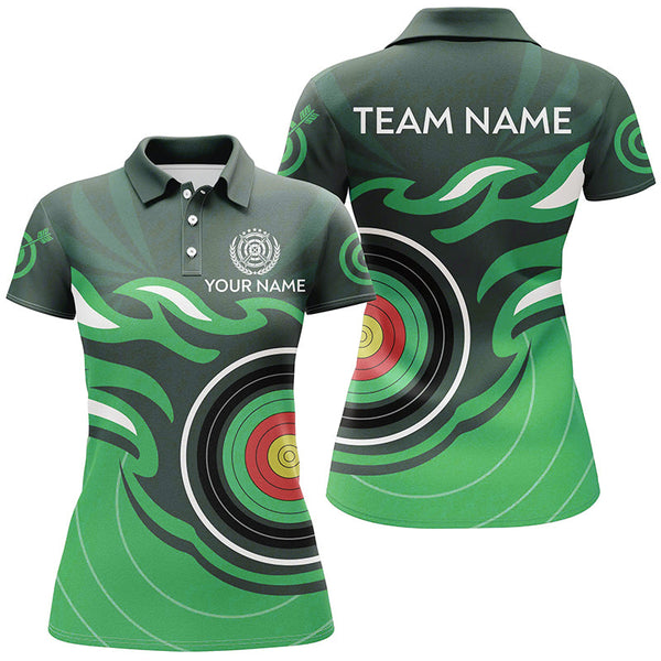 Personalized Green Archery Target Flame Women Polo & 1/4 Zip Shirts, Archery Shirts For Team Jerseys TDM3035
