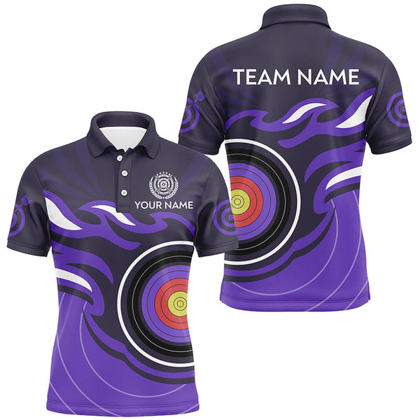 Personalized Purple Archery Target Flame Men Polo & 1/4 Zip Shirts, Archery Shirts For Team Jerseys TDM3036