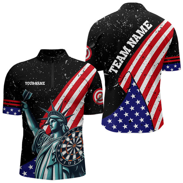 Personalized The Statue Of Liberty Black Darts Shirts For Men Custom Us Flag Patriotic Darts Jersey TDM3466