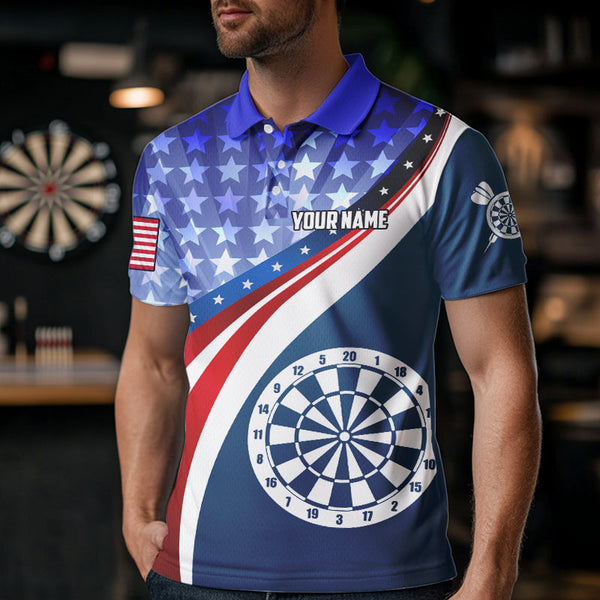 Personalized USA Flag Darts Polo & Quarter Zip Custom Men Dart Shirt Patriotic American Dart Jersey TDM3468