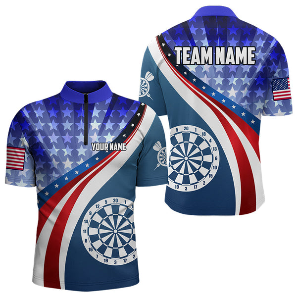 Personalized USA Flag Darts Polo & Quarter Zip Custom Men Dart Shirt Patriotic American Dart Jersey TDM3468