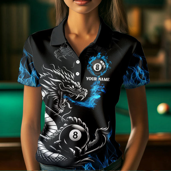 Personalized Blue Flaming Dragon 8 Ball Billiard Shirts For Women Custom Team League Billiard Jerseys TDM3471