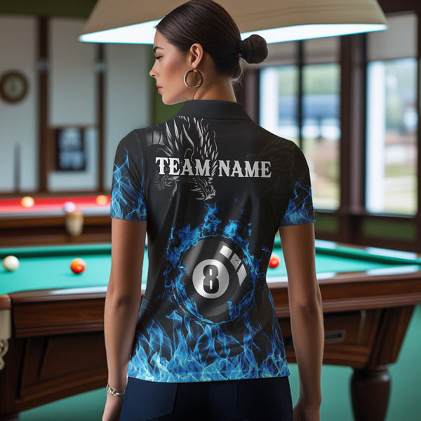 Personalized Blue Flaming Dragon 8 Ball Billiard Shirts For Women Custom Team League Billiard Jerseys TDM3471