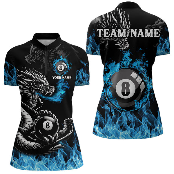 Personalized Blue Flaming Dragon 8 Ball Billiard Shirts For Women Custom Team League Billiard Jerseys TDM3471