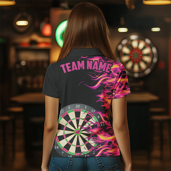 Pink Fire Flame Dart Board 3D Printed Men Darts Polo Shirts Custom Team Name Darts Jerseys Uniform TDM1294