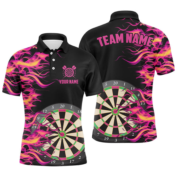 Pink Fire Flame Dart Board 3D Printed Men Darts Polo Shirts Custom Team Name Darts Jerseys Uniform TDM1294