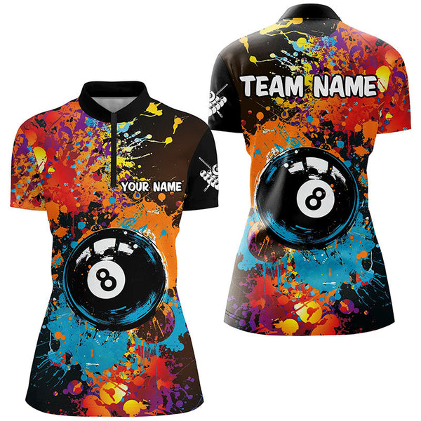 Personalized Grunge Colorful Paint 8 Ball Billiard Shirts For Women, Unique 8 Ball Pool Team Shirts TDM1656