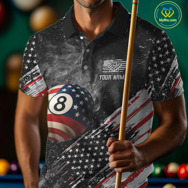 Personalized Grunge American Flag Men's Billiard Shirts Custom 8 Ball Pool Smoke Team Jerseys TDM4054