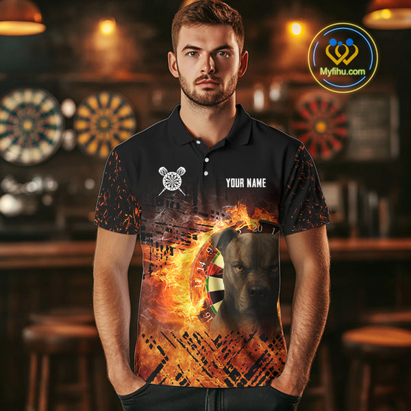 Personalized Fire Pitbull Dart Shirts For Men – Custom Flaming Darts Team Polo & 1/4 Zip Jerseys TDM4056
