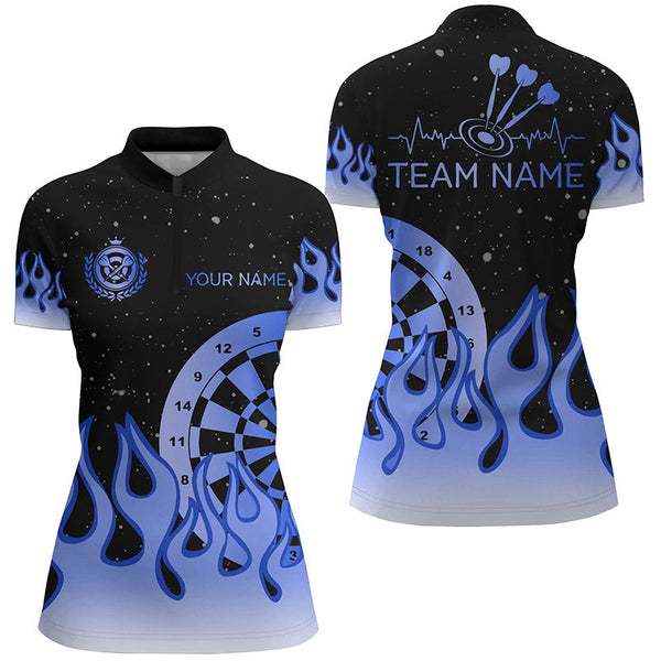 Blue Dartboard Fire Flame Women Darts Polo & Quarter-Zip Shirt Custom Team Jersey Darts Gifts TDM2299