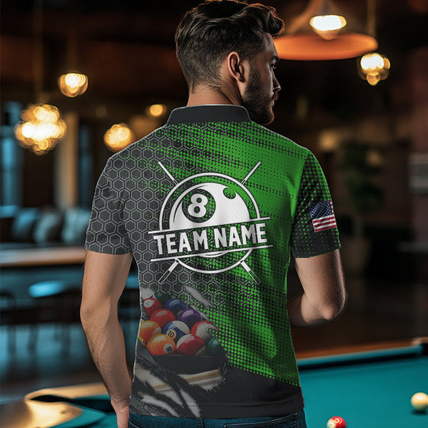 Green And Black Billiard Polo & Quarter-Zip Shirts For Men Custom Billiard Team Shirts Pool Jerseys TDM3474