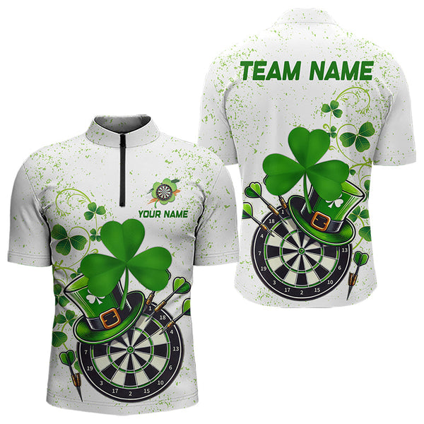 Luckiest  Green Shamrock White Grunge Dart Shirts For Men Custom St Patrick Day Dart Team Jerseys TDM3478