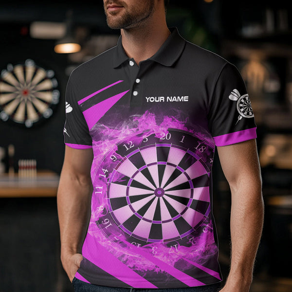 Black And Purple Fire Flame Darts Polo & Quarter Zip Custom Dart Shirt For Men Darts League Jerseys TDM3480