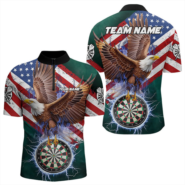 Personalized American Flag Eagle Dart Shirts For Men Custom Dart Board Lightning Dart Jerseys TDM3288