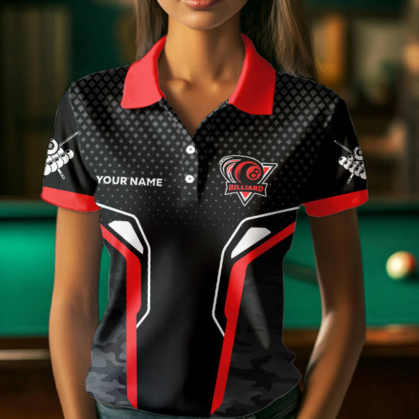Black And Red 8 Ball Pool Wings Custom Camo Billiard Shirts For Women, 8 Ball Billiard Team Jerseys TDM3483