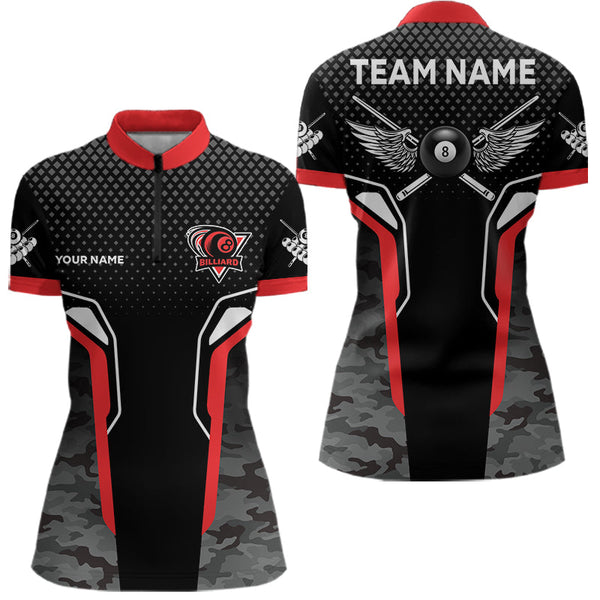 Black And Red 8 Ball Pool Wings Custom Camo Billiard Shirts For Women, 8 Ball Billiard Team Jerseys TDM3483