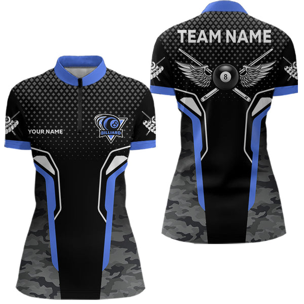 Black And Blue 8 Ball Pool Wings Custom Camo Billiard Shirt For Women, 8 Ball Billiard Team Jersey TDM3484