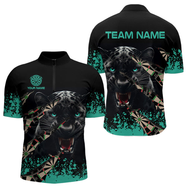 Teal Grunge Panther Dart Shirt With Pocket Option For Men Custom Dart Jersey TDM3620