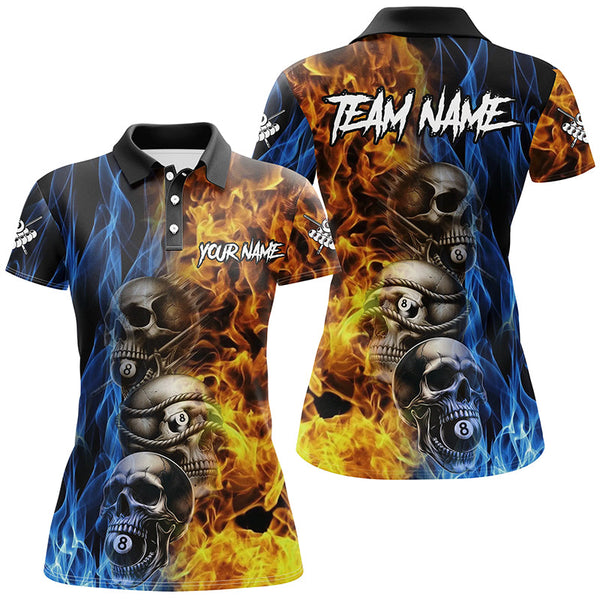 Personalized Unique Skull Fire Water 3D Billiard Shirts For Women, Billiard Jersey Apparel For Team TDM2085