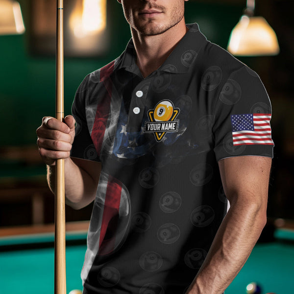 Personalized Vintage Smoke US Flag Billiard Shirts For Men, 9 Ball Pool Patriotic Billiard Jerseys TDM3633