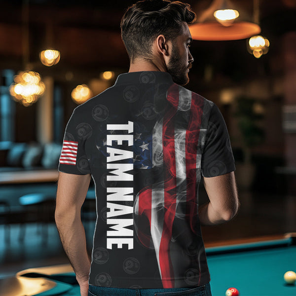 Personalized Vintage Smoke US Flag Billiard Shirts For Men, 9 Ball Pool Patriotic Billiard Jerseys TDM3633