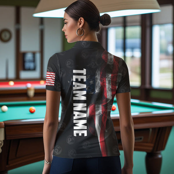 Personalized Vintage Smoke US Flag Billiard Shirts For Women, 9 Ball Pool Patriotic Billiard Jerseys TDM3633