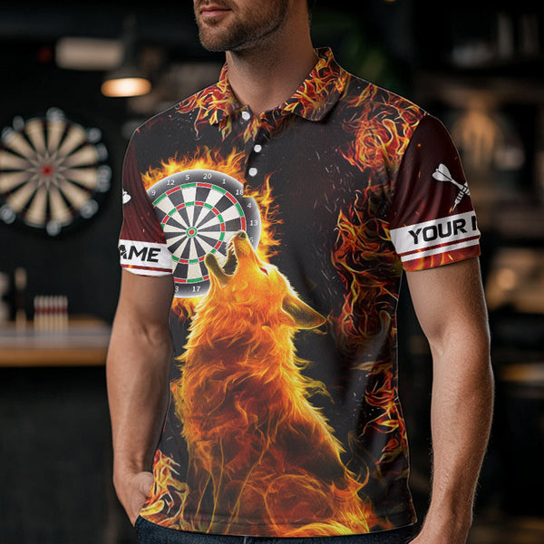 Orange Flame Dartboard Wolf Dart Shirts For Men Custom Dart Jersey Polo & 1/4 Zip, Dart Team Shirts TDM3783