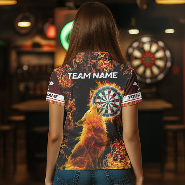 Orange Flame Dartboard Wolf Dart Shirts For Women Custom Dart Jersey Polo & 1/4 Zip, Dart Team Shirts TDM3783