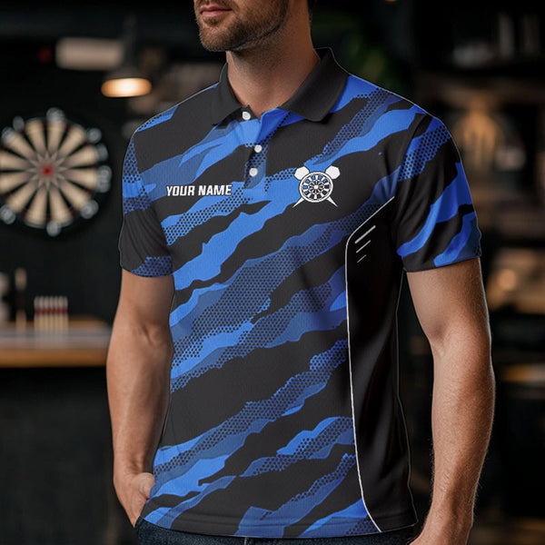 Blue Camo Darts Shirts With Pocket Option For Men Custom Darts Team Jersey TDM3786