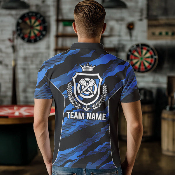Blue Camo Darts Shirts With Pocket Option For Men Custom Darts Team Jersey TDM3786