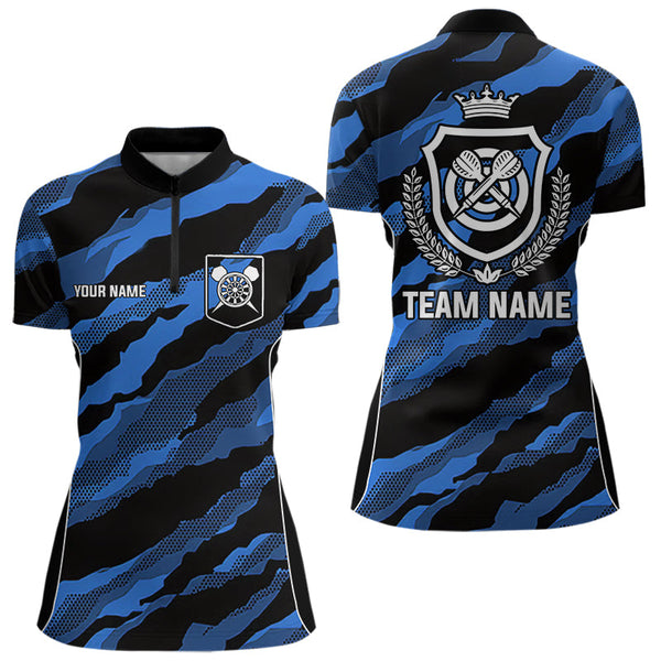 Blue Camo Darts Shirts With Pocket Option For Women Custom Darts Team Jersey TDM3786