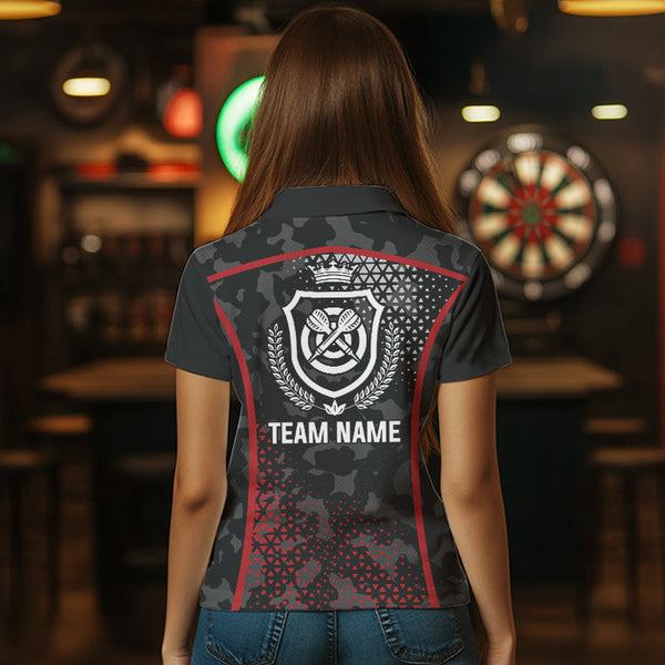 Black And Red Camo Dart Shirt With Pocket Option For Women Custom Darts Jersey TDM3787