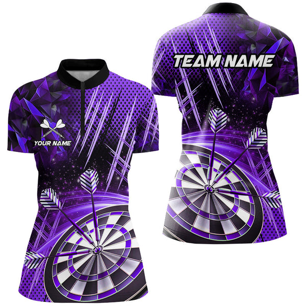 Personalized 3D Glitter Women Darts Shirts Custom Team Dart League Shirts Dart Jerseys |Purple TDM2583