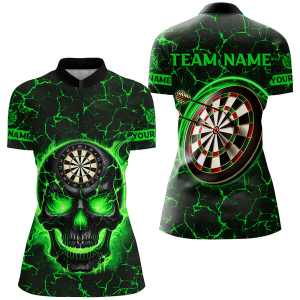 Personalized Fire Flame Skull Magma Pattern Women Darts Shirts, Dart League Shirts Team Jerseys |Blue TDM2586