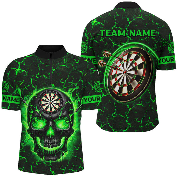 Personalized Fire Flame Skull Magma Pattern Men Darts Shirts, Dart League Shirts Team Jerseys |Blue TDM2586