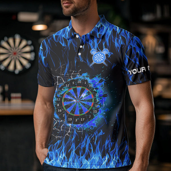 Blue Flaming Dart Shirt With Pocket Option For Men Custom Dart Team Jersey TDM3791